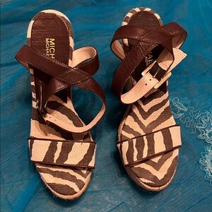 Michael Kors Brown Zebra Wedge Sandals